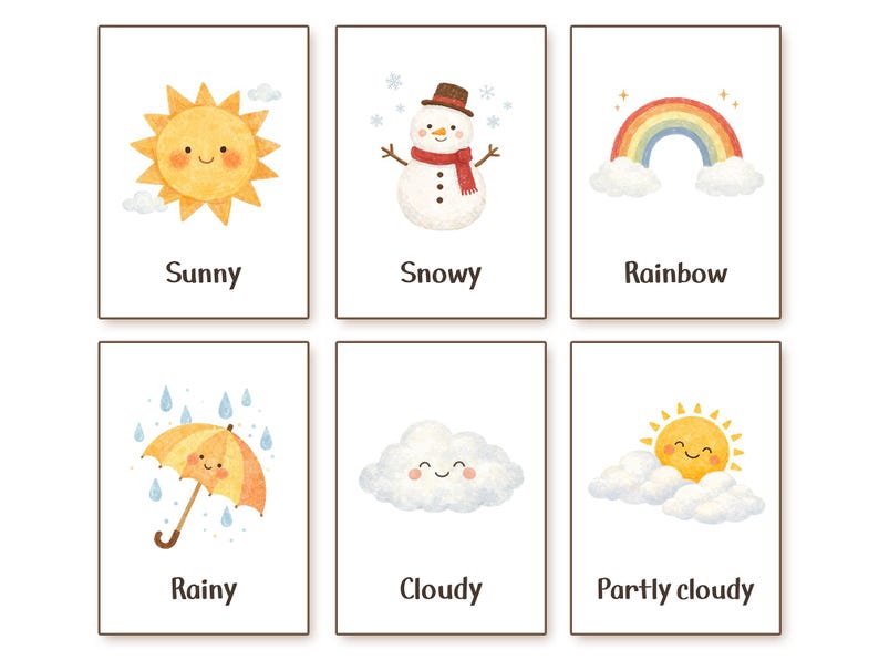 Weather Flash Cards Printable Montessori Weather Vocabulary for ...