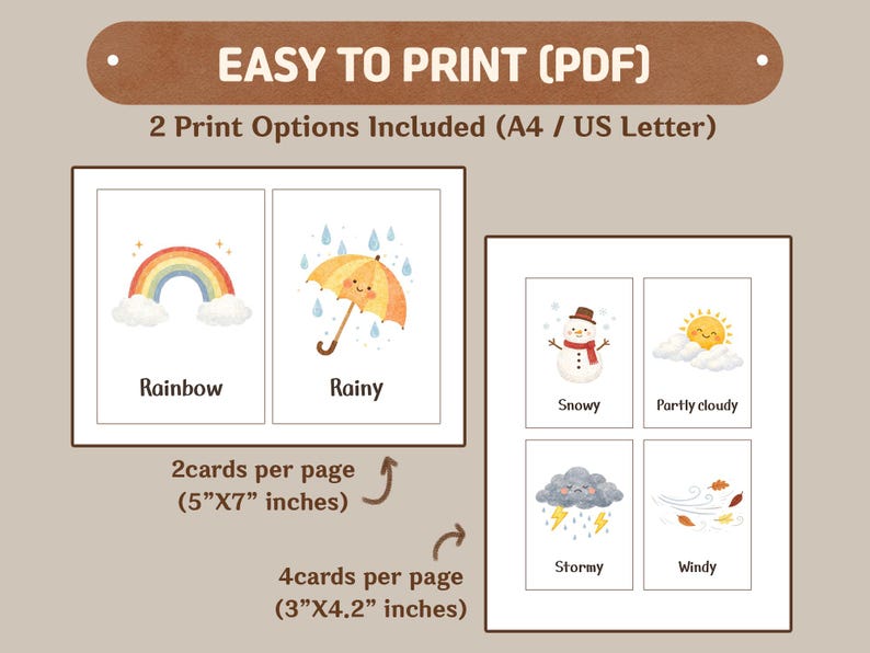 Weather Flash Cards Printable Montessori Weather Vocabulary for ...