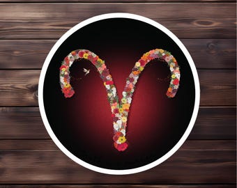 Zodiac sticker | Aries floral glyph | Still Point Studio