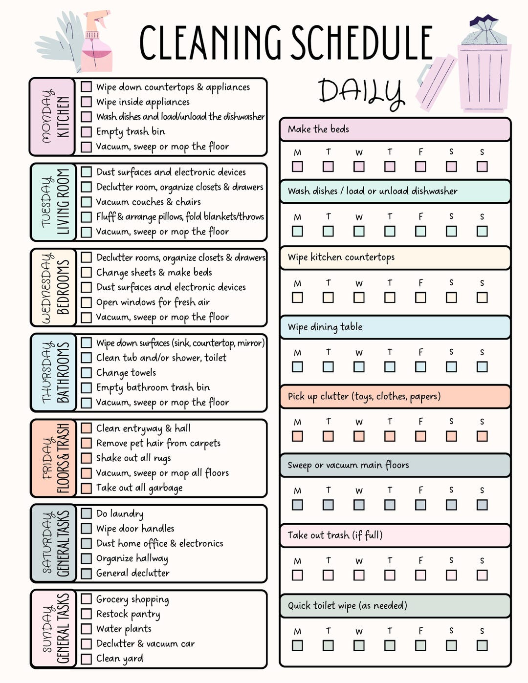 ADHD EDITABLE Digital Cleaning Schedule Checklist - Etsy