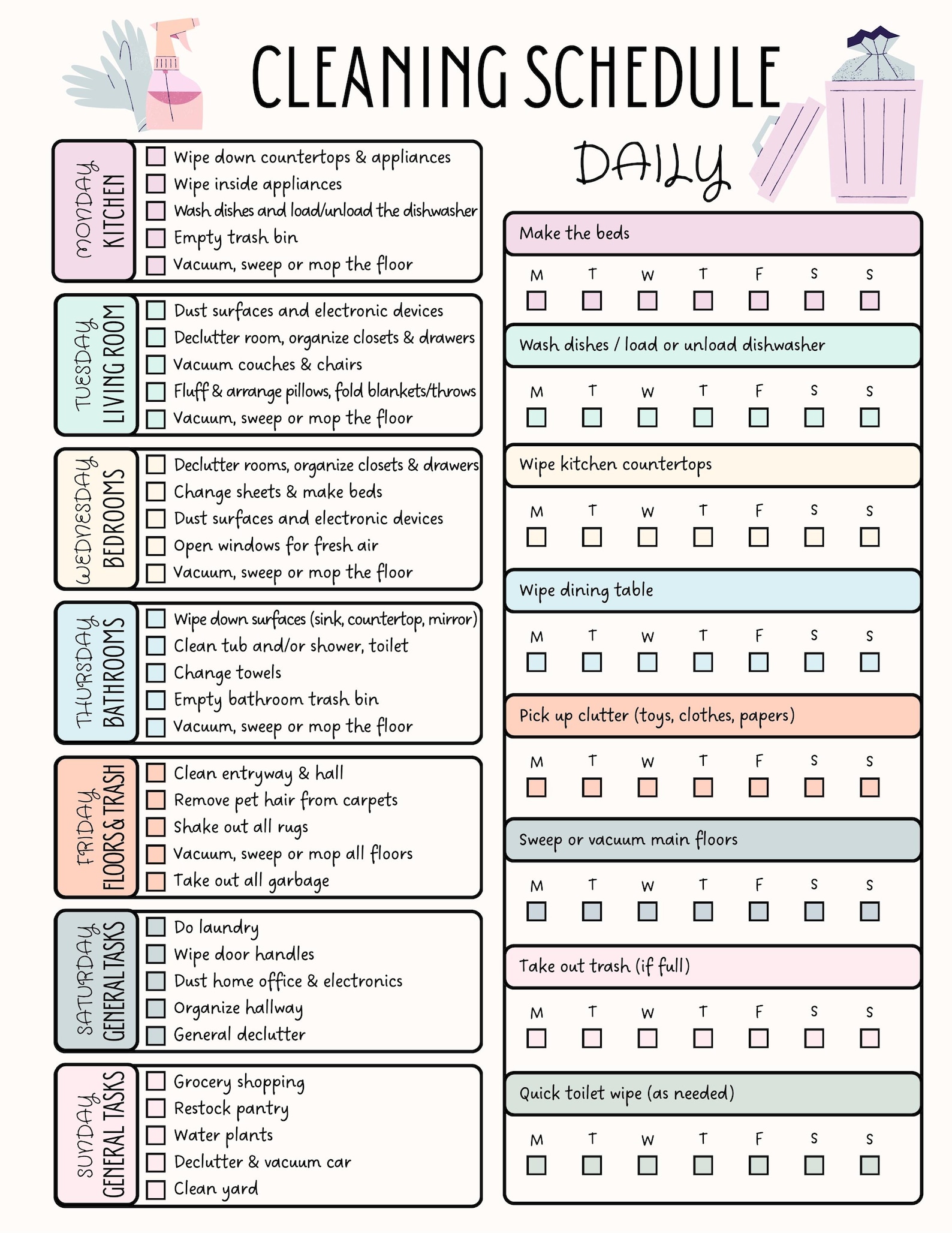 ADHD EDITABLE Digital Cleaning Schedule Checklist - Etsy