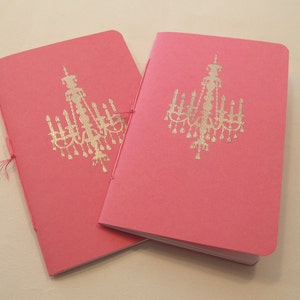 Chandelier Pocket Notebooks: Set of Two Pink and Silver Embossed Small Journals Cahier image 3