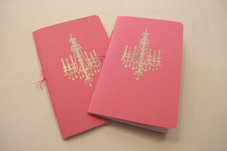 Chandelier Pocket Notebooks: Set of Two Pink and Silver Embossed Small Journals Cahier image 3