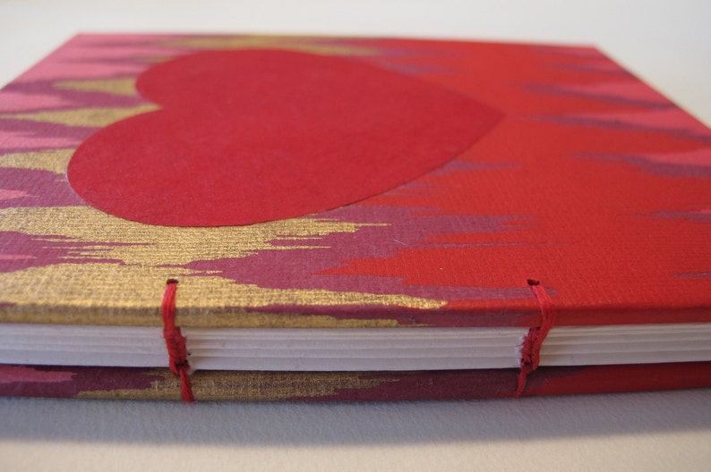 Valentine's Heart Small Journal Notebook: Red, Pink, and Gold Hardbound Coptic Handmade Book image 2