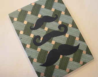 Mustache Handmade Journal Notebook: Green and Gold Coptic Hardbound Book