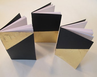 Gold Metal Leaf Wedding Vow Books: Set of Three Black and Gold Metallic Pocket Notebooks Cahier