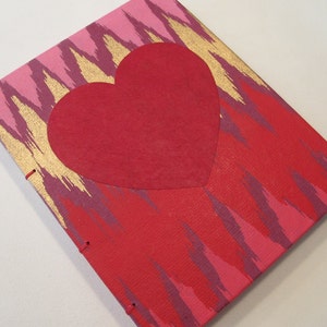 Valentine's Heart Small Journal Notebook: Red, Pink, and Gold Hardbound Coptic Handmade Book image 1