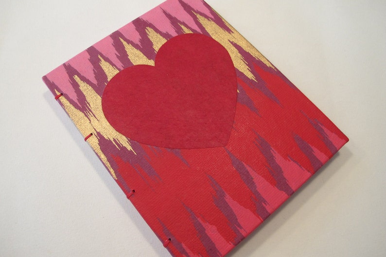 Valentine's Heart Small Journal Notebook: Red, Pink, and Gold Hardbound Coptic Handmade Book image 1