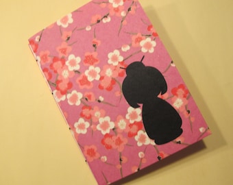 Japanese Kokeshi Journal Notebook: Pink Cherry Blossom Coptic Bound Handmade Book