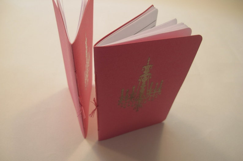 Chandelier Pocket Notebooks: Set of Two Pink and Silver Embossed Small Journals Cahier image 4