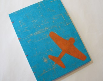 Airplane Handmade Journal Notebook: Turquoise and Orange Airplane Hardbound Book