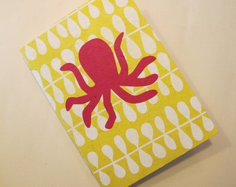 Octopus Handmade Notebook Journal: Pink and Yellow Book Coptic Bound