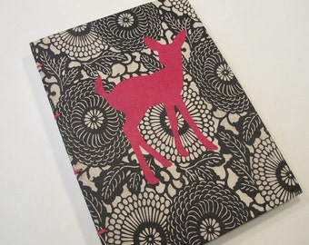 Deer Journal Notebook Coptic Bound: Pink and Black Handmade Book Hardbound