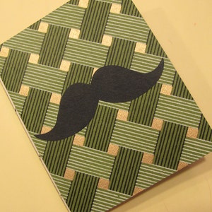 Mustache Handmade Journal Notebook: Green and Gold Small Book