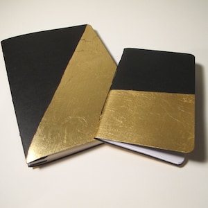 Black and Gold Journal Notebook, Set of Two Gold Metallic Journals, Gold Metallic, Handmade Books, Lined Notebooks, Modern Art Deco Journals