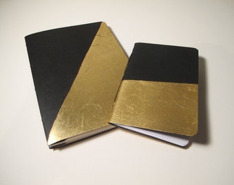 Black and Gold Journal Notebook, Set of Two Gold Metallic Journals, Gold Metallic, Handmade Books, Lined Notebooks, Modern Art Deco Journals