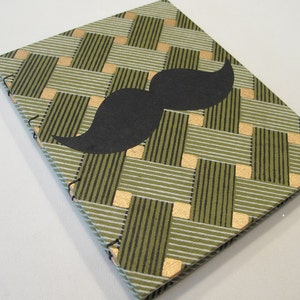 Mustache Handmade Notebook Journal: Black and Green Moustache Hardbound Coptic Small Book