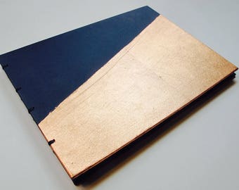 Small Navy and Copper Rose Gold Metal Leaf Modern Guest Book Instax Photo Album