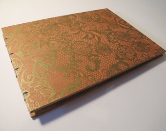 Large Metallic Gold and Blush Guest Book: Lace Papaya and Gold Romantic Wedding Guestbook