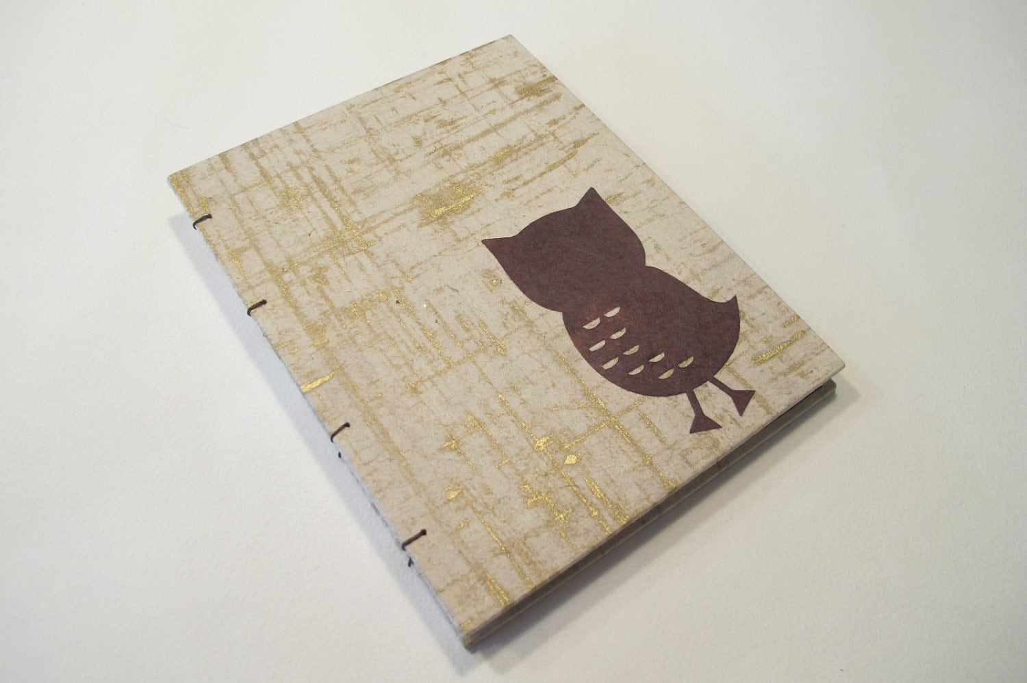 Owl Handmade Notebook Journal: Brown and Gold Hardbound Coptic Small Book