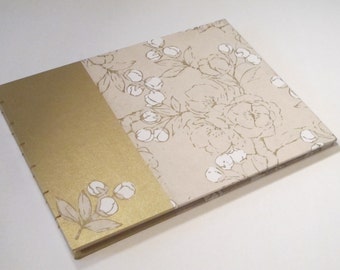 Large Metallic Gold and Ivory Guest Book: Floral Blossom Cream and Gold Wedding Guestbook