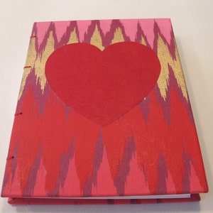 Valentine's Heart Small Journal Notebook: Red, Pink, and Gold Hardbound Coptic Handmade Book image 3