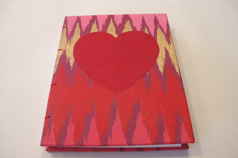 Valentine's Heart Small Journal Notebook: Red, Pink, and Gold Hardbound Coptic Handmade Book image 3