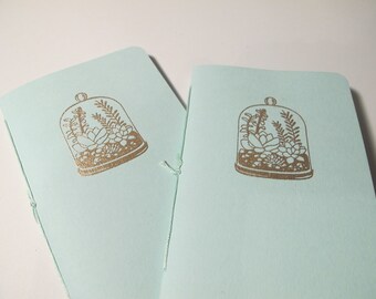 Terrarium Wedding Vow Books: Set of Two Mint Green and Gold Embossed Pocket Notebooks Cahier