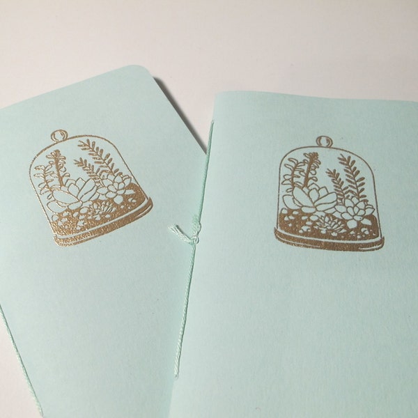 Terrarium Wedding Vow Books: Set of Two Mint Green and Gold Embossed Pocket Notebooks Cahier