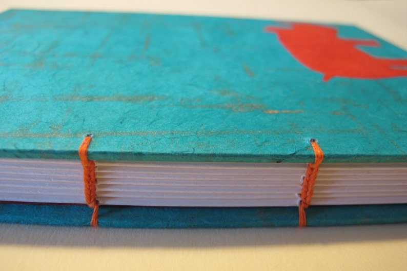 Rhino Handmade Journal Notebook: Turquoise and Orange Rhinoceros Hardbound Book image 3