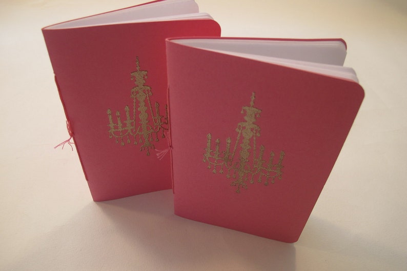 Chandelier Pocket Notebooks: Set of Two Pink and Silver Embossed Small Journals Cahier image 1