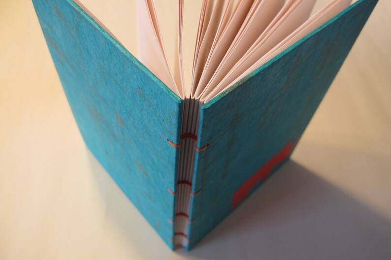 Rhino Handmade Journal Notebook: Turquoise and Orange Rhinoceros Hardbound Book image 4