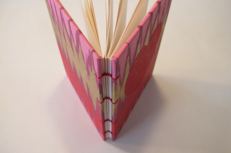 Valentine's Heart Small Journal Notebook: Red, Pink, and Gold Hardbound Coptic Handmade Book image 4