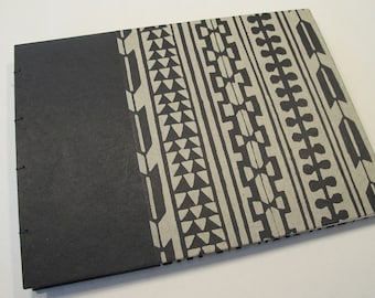 Black and Grey Modern Geometric Guest Book Coptic Bound: Batik Black and Grey Wedding Guestbook