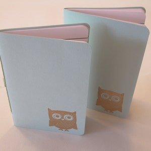 Owl Pocket Notebooks: Set of Two Mint Green and Gold Embossed Small Notebooks Cahier