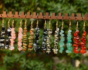 Handgemaakte natuurlijke kristallen chipsieraden, hangoorbellen, boho-edelsteenoorbellen, cadeau voor haar