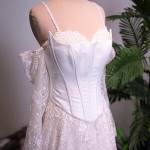 Lace Wedding Dress with Satin Corset, Off Shoulder Bridal Gown, Romantic A Line Wedding Dress, Custom Made Bridal Dress image 3