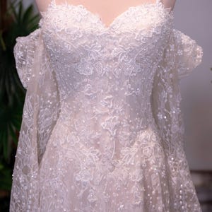 Lace Wedding Dress with Satin Corset, Off Shoulder Bridal Gown, Romantic A Line Wedding Dress, Custom Made Bridal Dress image 9