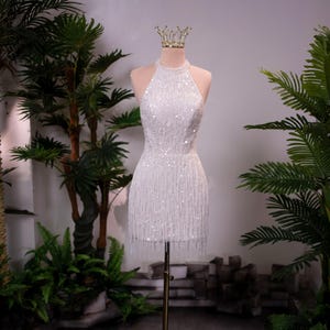 slim fit dress slacks Glitter White A-Line Sequins Wedding Dress, Sparkle Prom Dress – prommirror main image 1