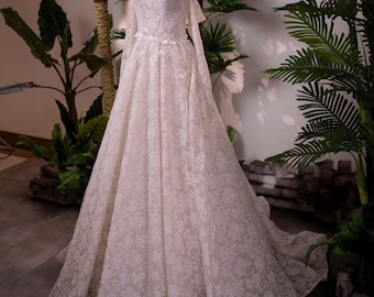 Strapless Lace Wedding Dress | Off Shoulder Floral Bridal Gown | Romantic A-Line Wedding Dress | Lace Appliqué Wedding Gown