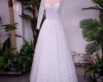 Convertible Lace Wedding Dress with Detachable Sleeves, A-Line Bridal Gown, Strapless Lace Wedding Dress, Long Sleeve Bridal Dress