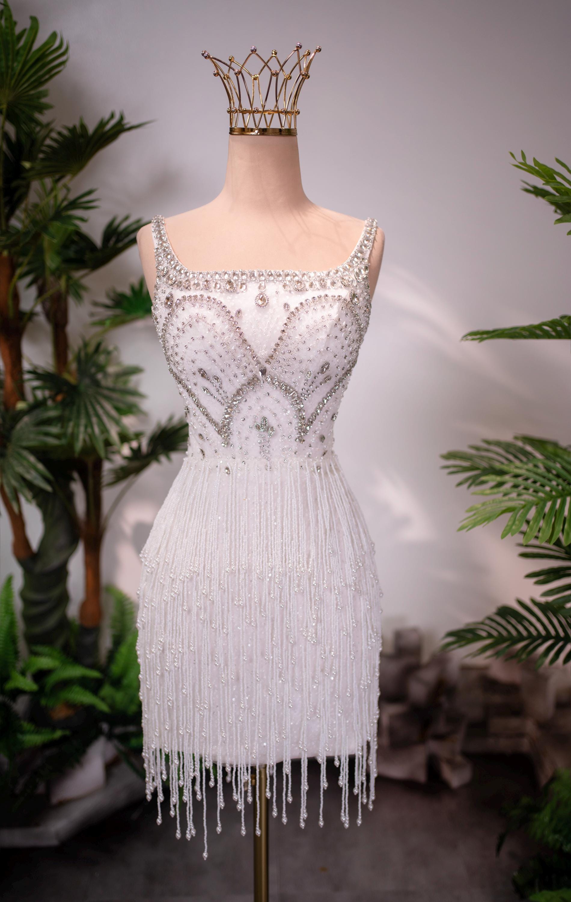 beaded fringe wedding dress 2026 Julie Vino Luxury Wedding Dresses Crystal Tassel Beaded Sexy Deep V Neck Illusion Lace Floor Length Bridal Gowns Custom Made
