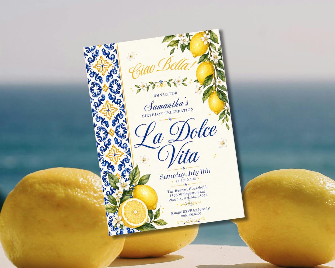 La Dolce Vita Birthday Invitation, Italian Lemon Amalfi Coast Theme ...