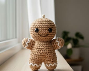 Padrão de Crochê em PDF para Mini Enfeite de Homem de Gengibre | Amigurumi para Iniciantes | Gráfico | Alça para Pendurar