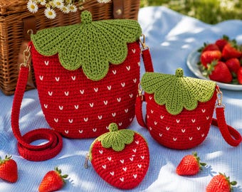 Crochet Strawberry Bag Pattern PDF Berry Coin Purse Crossbody DIY Instant Downloa