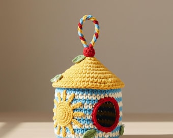 Crochet Hanging Birdhouse Pattern Sunny Stripe Decor PDF