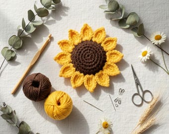 Beginner Crochet Sunflower Applique Pattern Easy Floral Motif (PDF Pattern)
