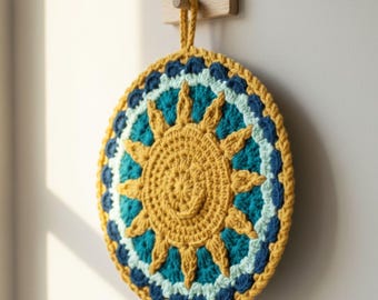 Sunburst Mandala Hanging Ornament Crochet Pattern PDF | Raised Sun Rays | Round Wall Décor / Tree Ornament