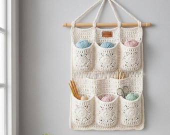 Cottage Crochet Wall Organizer Pattern, 8 Pocket Hanging  (PDF Pattern)