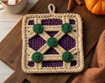 Lattice Pie Square Hanging Décor Crochet Pattern PDF | Flat Appliqué Square with Charts | Confident Beginner
